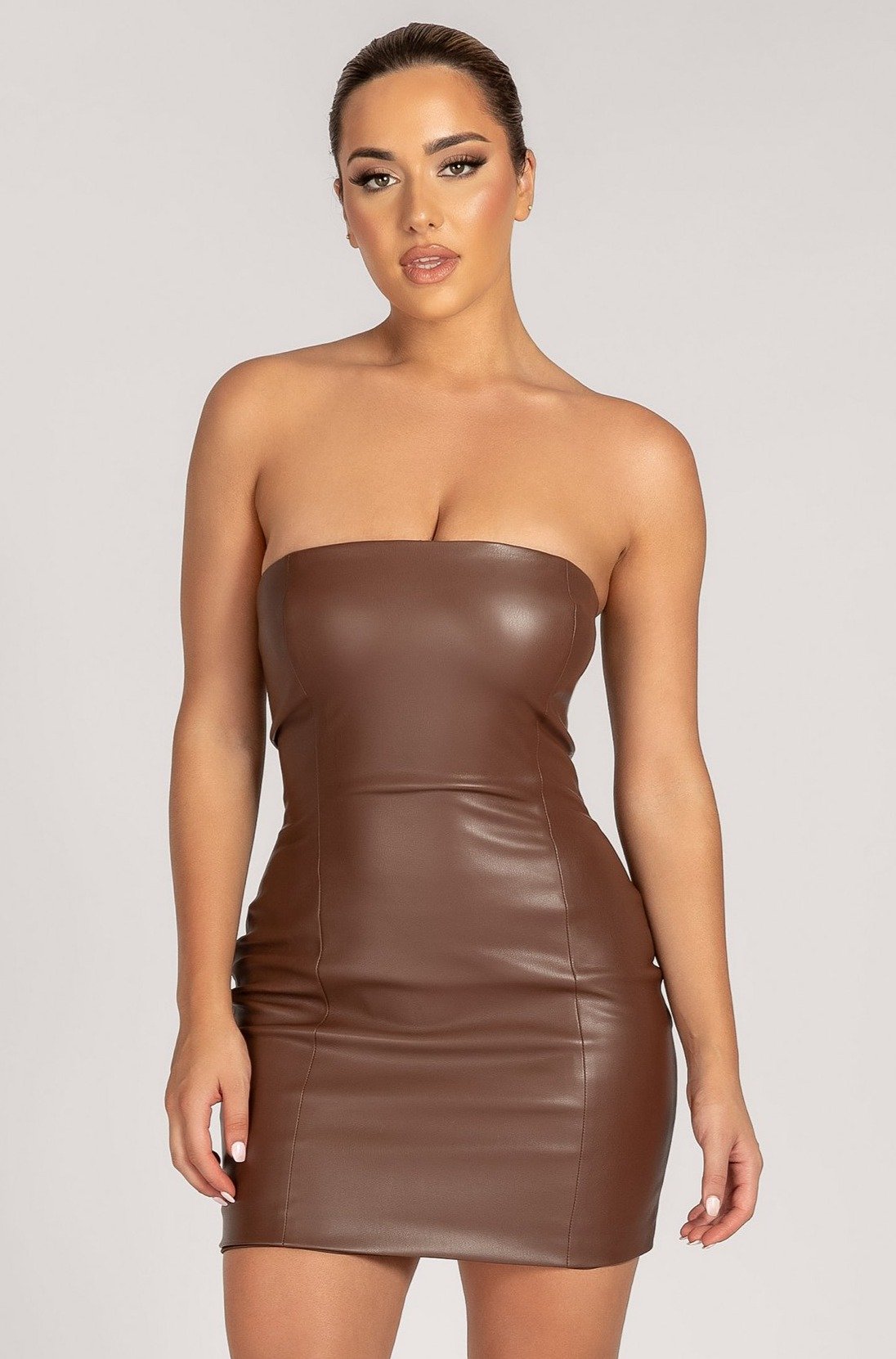 Pamela Strapless Faux Leather Mini ...